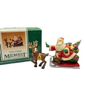 Vintage Midwest of Cannon Falls Santa in Sleigh Reindeer Christmas Holiday Decor